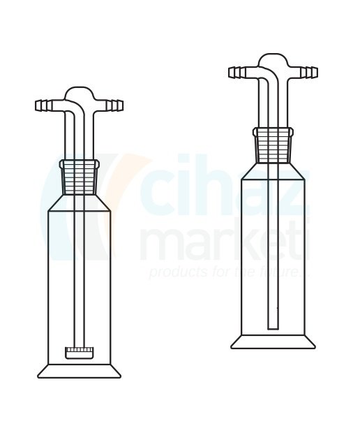 Çalışkan Cam Teknik LG023.06.1000  Gaz Yıkama Şişesi, Başlıklı, Filtresiz 1000 ml Hacim