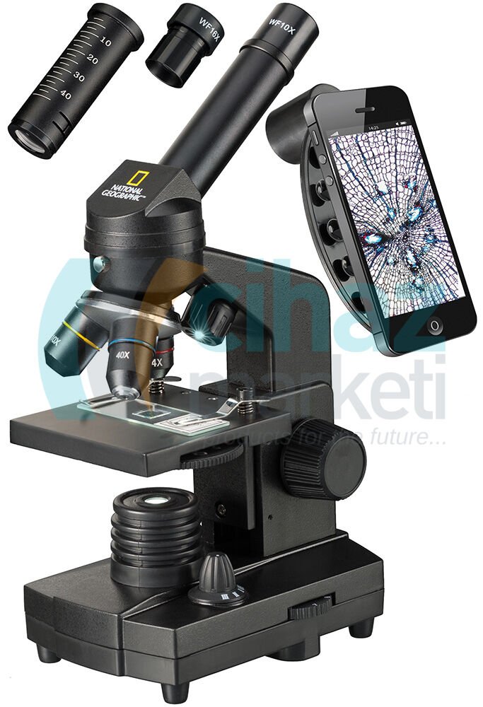 Bresser National Geographic 40x–1280x Mikroskop, Akıllı Telefon Tutuculu