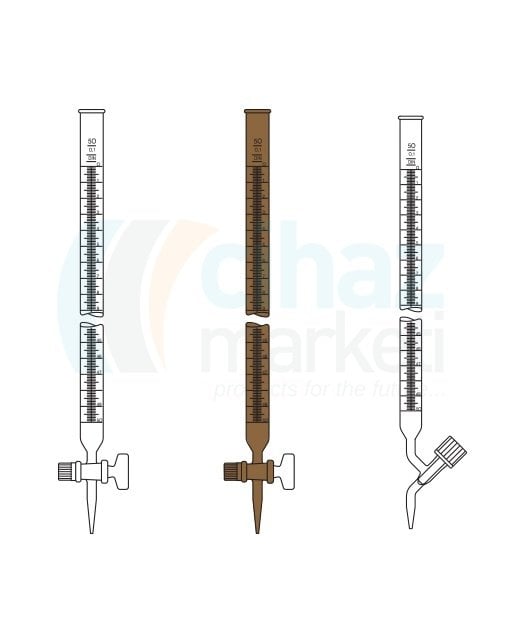 Çalışkan Cam Teknik LG025.01.0050  Büret, Düz, Cam Musluklu, Şeffaf 50 ml Hacim, 0.10 ml Tolerans