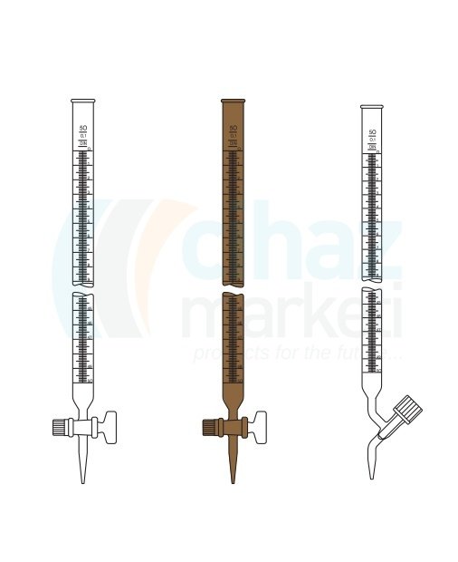 Çalışkan Cam Teknik LG025.56.0025  Büret, Düz, Cam Musluklu, Amber 25 ml Hacim, 0.05 ml Tolerans