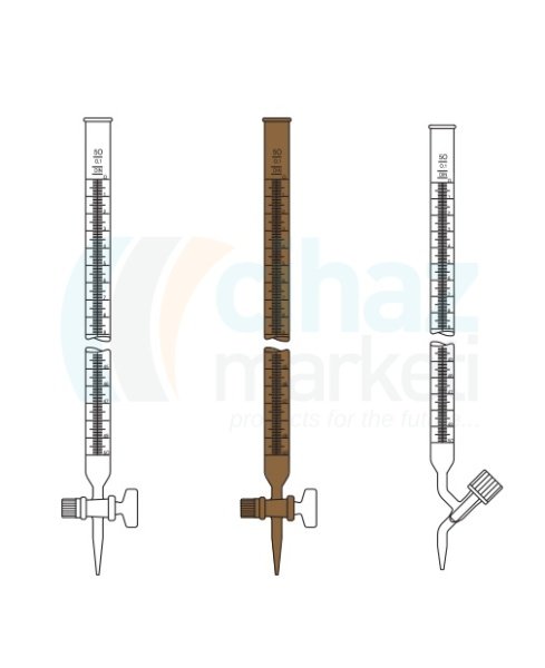 Çalışkan Cam Teknik LG025.56.0025  Büret, Düz, Cam Musluklu, Amber 25 ml Hacim, 0.05 ml Tolerans