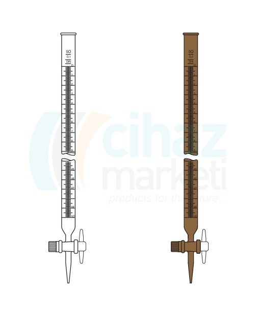 Çalışkan Cam Teknik LG025.42.0025   Büret, Düz, PTFE Musluklu, Amber 25 ml Hacim, 0.05 ml Tolerans