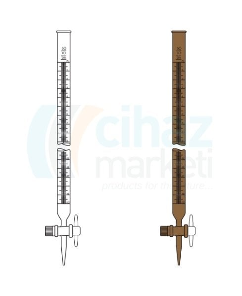 Çalışkan Cam Teknik LG025.42.0025   Büret, Düz, PTFE Musluklu, Amber 25 ml Hacim, 0.05 ml Tolerans