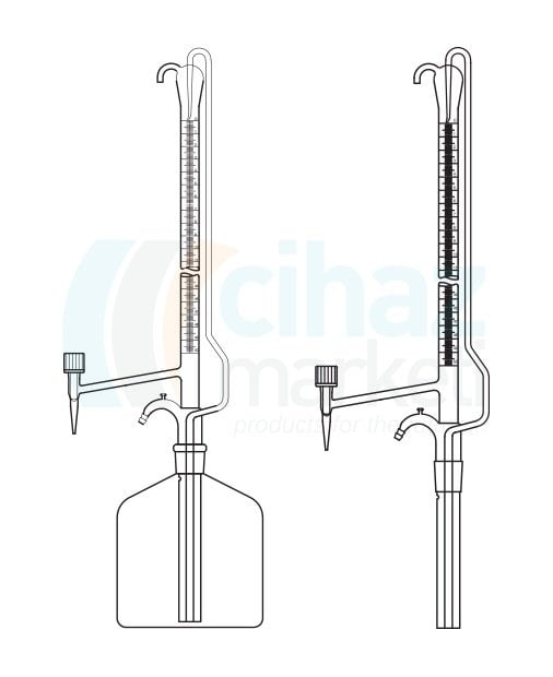 Çalışkan Cam Teknik LG025.03.0050  Büret Otomatik, Tek Valf Musluklu, Depolu 50 ml Hacim, 0.10 ml Tolerans