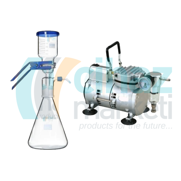 CMT-VFD-1000 + DrVAC-300 SET Cam Vakum Filtrasyon Süzme Seti  ve Yağsız Vakum Pompası