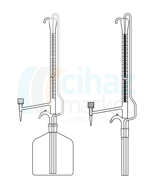 Çalışkan Cam Teknik LG025.04.0100  Büret Otomatik, Tek Valf Musluklu, Deposuz 100 ml Hacim, 0.20 ml Tolerans