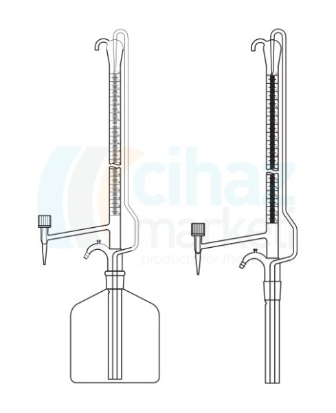 Çalışkan Cam Teknik LG025.04.0100  Büret Otomatik, Tek Valf Musluklu, Deposuz 100 ml Hacim, 0.20 ml Tolerans