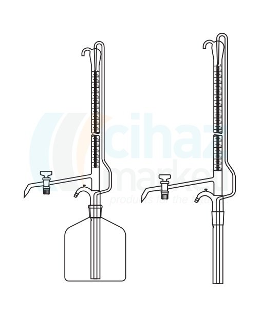 Çalışkan Cam Teknik LG025.44.0050   Büret Otomatik, Tek Cam Musluklu, Şeffaf, Deposuz 50 ml Hacim, 0.10 ml Tolerans