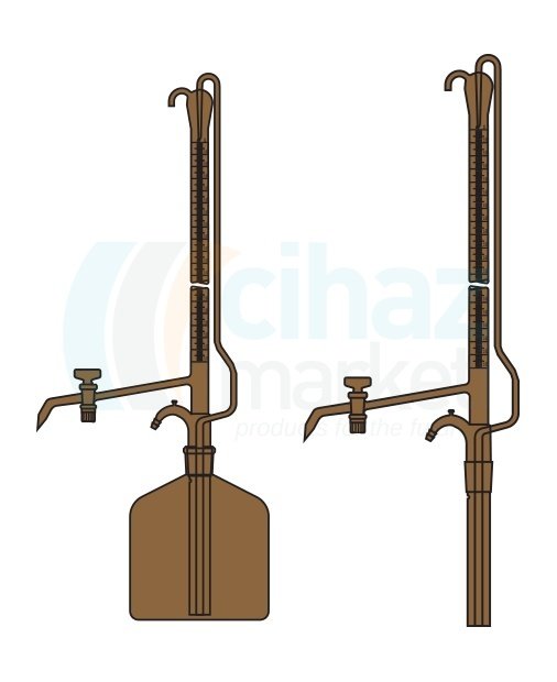 Çalışkan Cam Teknik LG025.05.0050  Büret Otomatik, Tek Cam Musluklu, Amber, Depolu 50 ml Hacim, 0.10 ml Tolerans