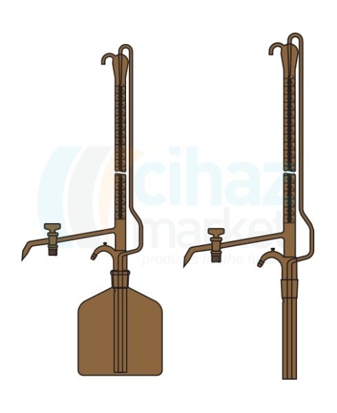 Çalışkan Cam Teknik LG025.06.0010   Büret Otomatik, Tek Cam Musluklu, Amber, Deposuz 10 ml Hacim, 0.02 ml Tolerans