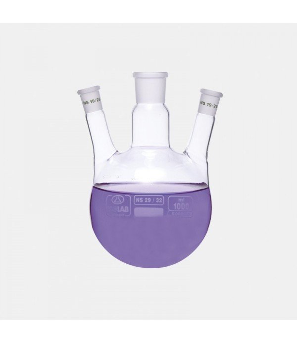 ISOLAB 030.41.250 balon - dibi yuvarlak - 3 boyunlu - yan dişi şilif - merkez boyun : NS 29/32 - yan boyun(lar) : NS 29/32 - 250 ml