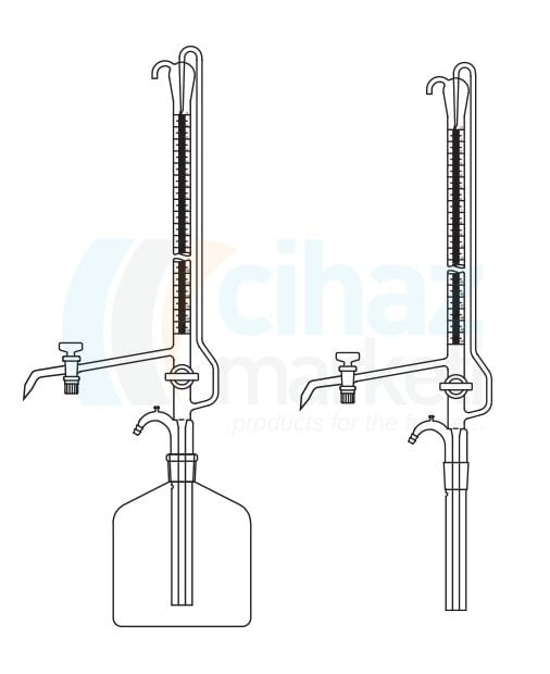 Çalışkan Cam Teknik LG025.07.0025   Büret Otomatik, Çift Cam Musluklu, Şeffaf, Depolu 25 ml Hacim, 0.05 ml Tolerans