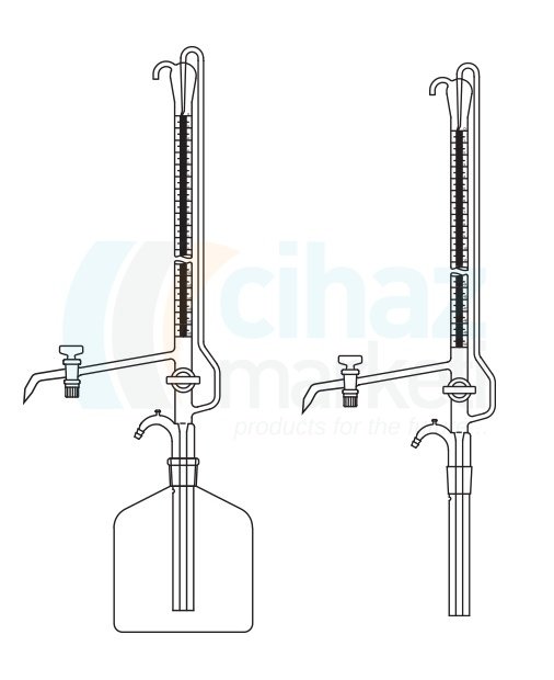 Çalışkan Cam Teknik LG025.07.0050   Büret Otomatik, Çift Cam Musluklu, Şeffaf, Depolu 50 ml Hacim, 0.10 ml Tolerans