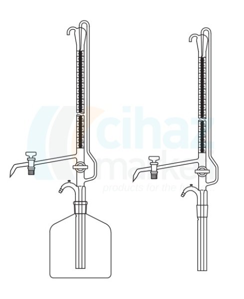 Çalışkan Cam Teknik LG025.07.0050   Büret Otomatik, Çift Cam Musluklu, Şeffaf, Depolu 50 ml Hacim, 0.10 ml Tolerans