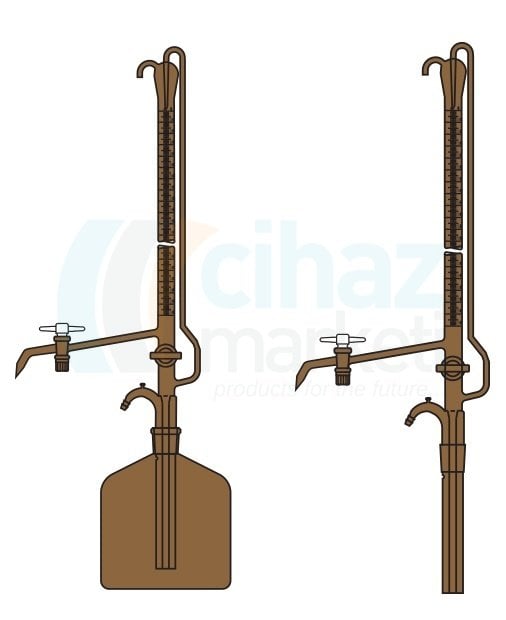 Çalışkan Cam Teknik LG025.11.0010   Büret Otomatik, Çift PTFE Musluklu, Amber, Depolu 10 ml Hacim, 0.02 ml Tolerans
