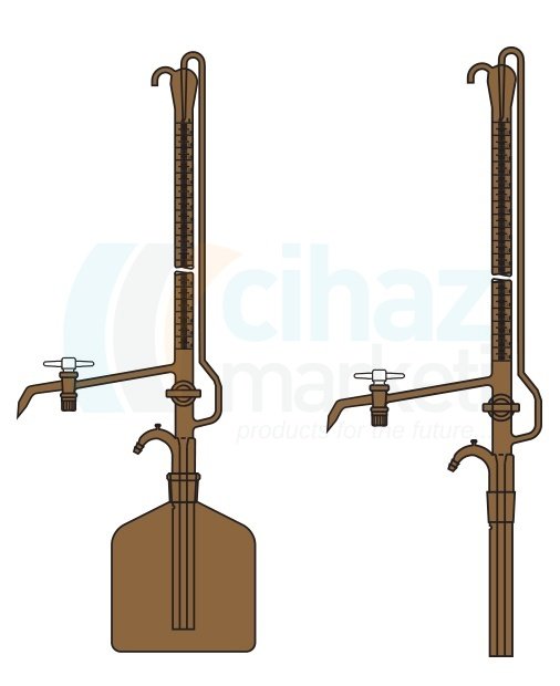 Çalışkan Cam Teknik LG025.11.0025  Büret Otomatik, Çift PTFE Musluklu, Amber, Depolu 25 ml Hacim, 0.05 ml Tolerans