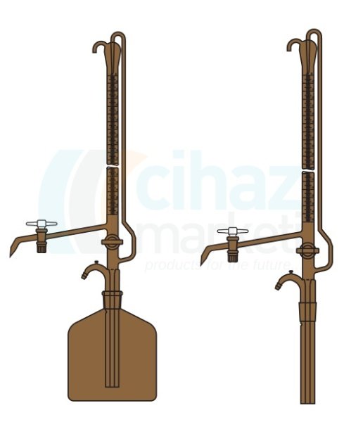 Çalışkan Cam Teknik LG025.12.0010   Büret Otomatik, Çift PTFE Musluklu, Amber, Deposuz 10 ml Hacim, 0.02 ml Tolerans
