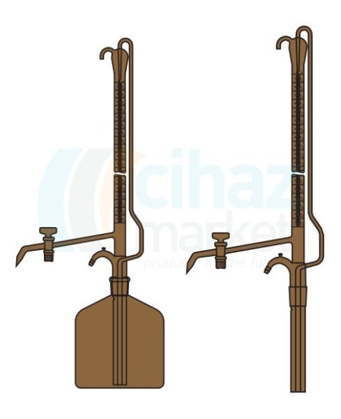 Çalışkan Cam Teknik LG025.48.0050  Büret Otomatik, Tek Teflon Musluklu, Amber, Deposuz 50 ml Hacim, 0.10 ml Tolerans