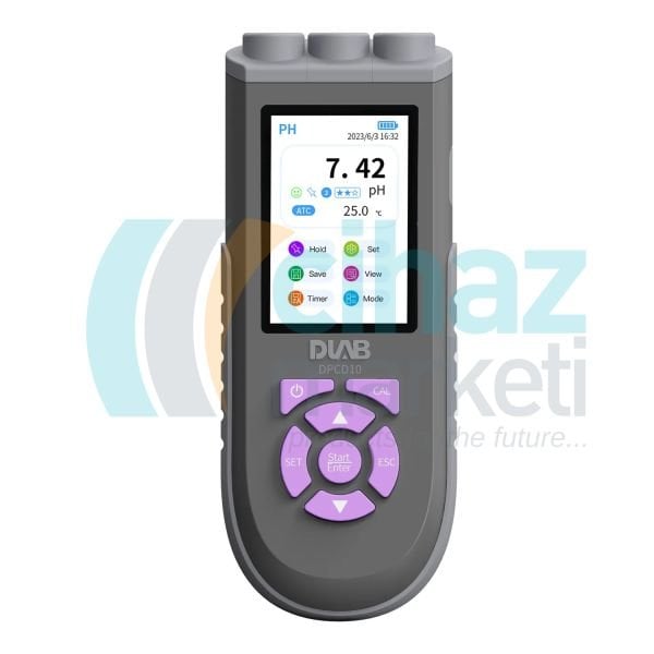 DLAB DPCD10 Taşınabilir Multiparametre Ölçer, pH, ORP, İletkenlik, TDS, Tuzluluk, Direnç, Polarografik Tip DO ve Sıcaklık Ölçer, D201T-H pH Probu, DCON201T İletkenlik Probu ve DDO01-2M-H Polarografik DO Probu ile