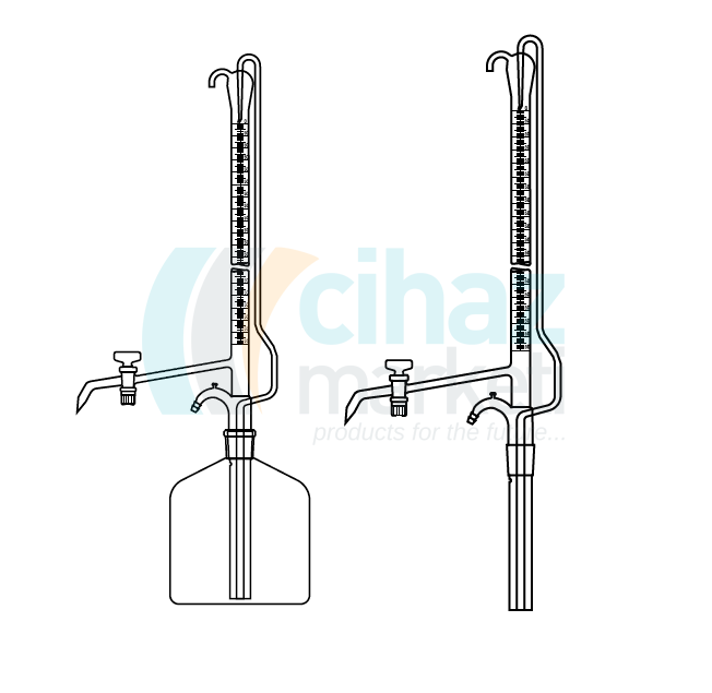 Çalışkan Cam Teknik LG025.46.0025  Büret Otomatik, Tek Teflon Musluklu, Şeffaf, Deposuz 25 ml Hacim, 0.05 ml Tolerans