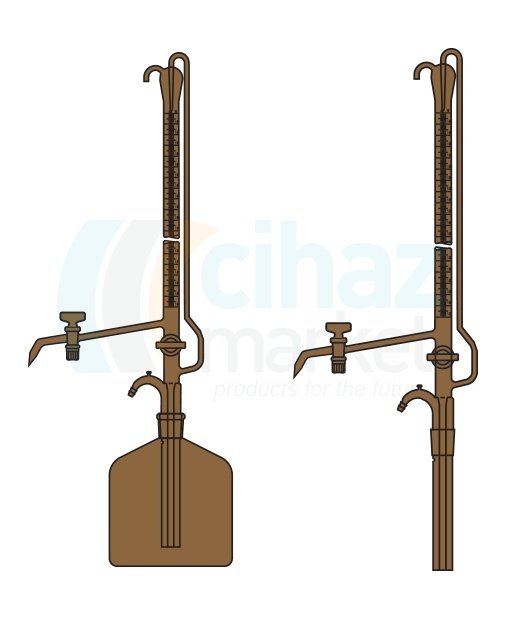 Çalışkan Cam Teknik LG025.14.0050  Büret Otomatik, Çift Cam Musluklu, Amber, Deposuz 50 ml Hacim, 0.10 ml Tolerans
