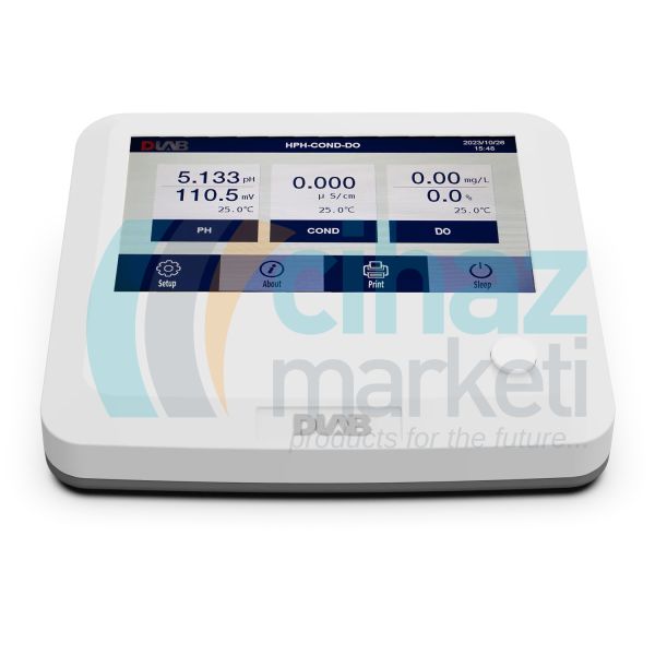 DLAB DPC100T Masaüstü Dokunmatik Ekranlı pH, ORP, İletkenlik, TDS, Tuzluluk, Direnç ve Sıcaklık Ölçer, Manyetik Karıştırıcı, D201G pH Probu, DCON201TG İletkenlik Probu ve DTEMP-01 Sıcaklık Probu ile