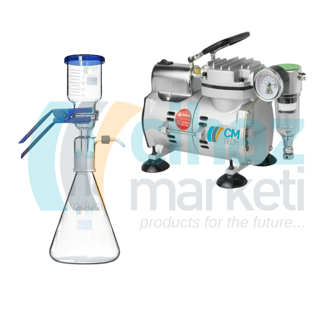 CMT-VFD-1000 + V-SA30 SET Cam Vakum Filtrasyon Süzme Seti  ve Yağsız Vakum Pompası