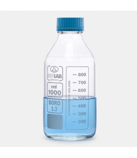 ISOLAB 061.01.250 şişe - borosilikat cam - şeffaf - vidalı kapaklı - 250 ml