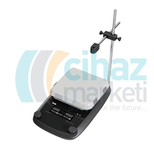 DLAB DMS7-550M Package - LCD Dijital Kontrollü 7 İnç Güçlü Isıtmalı Manyetik Karıştırıcı (Zamanlayıcılı) + Sıcaklık Sensörü ve Destek Kelepçesi Dahil