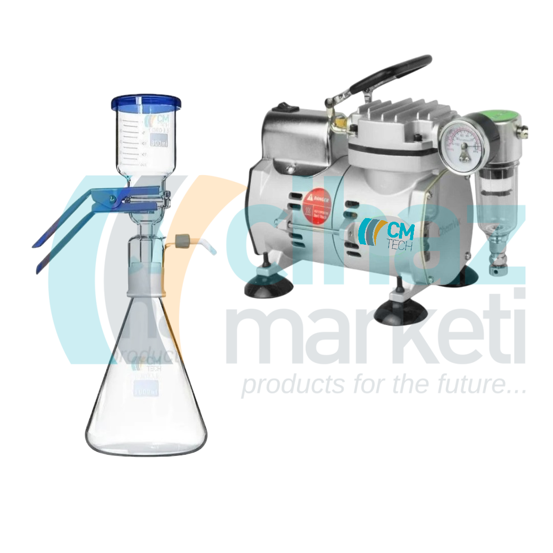CMT-VFD-2000 + V-SA30 SET Cam Vakum Filtrasyon Süzme Seti  ve Yağsız Vakum Pompası