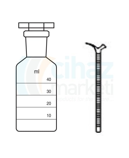 Çalışkan Cam Teknik LG025.37.0140  Hidrometre şişesi ve Büreti, (Musluklu) 40 ml Hacim, NS: 19/26