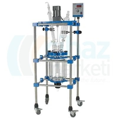 TOPTION TOPT-10L Ceketli Reaktör Seti 10 Lt, Metal Standlı, Karıştırıcılı, Cam Soğutuculu