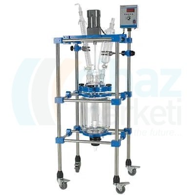 TOPTION TOPT-30L Ceketli Reaktör Seti 30 Lt, Metal Standlı, Karıştırıcılı, Cam Soğutuculu