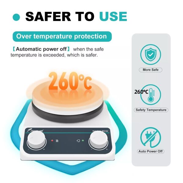 JOANLAB HS5 Analog Isıtıcılı Manyetik Karıştırıcı – Destek Çubuğu ve Kelepçeli Set - 2 L, 260 °C, 200~1500 rpm
