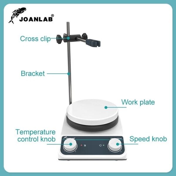 JOANLAB HS5 Analog Isıtıcılı Manyetik Karıştırıcı – Destek Çubuğu ve Kelepçeli Set - 2 L, 260 °C, 200~1500 rpm
