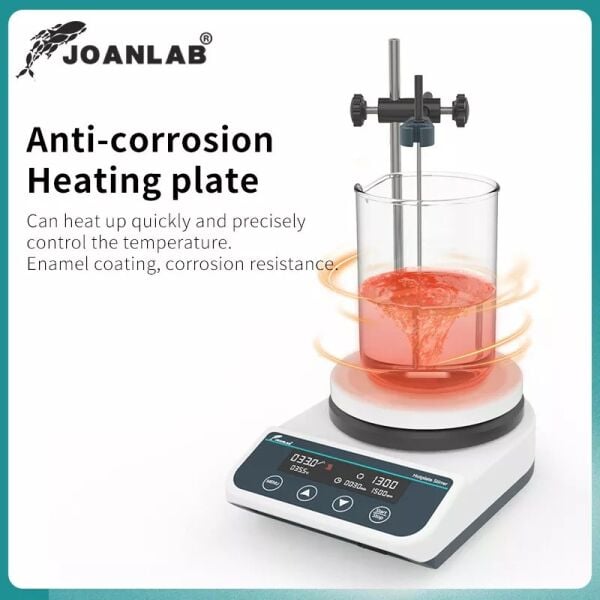 JOANLAB HS5Pro Dijital Isıtıcılı Manyetik Karıştırıcı PT1000 Sıcaklık Probu + Destek Çubuğu + Kelepçe, 2 L, 310 °C, 50–1500 rpm