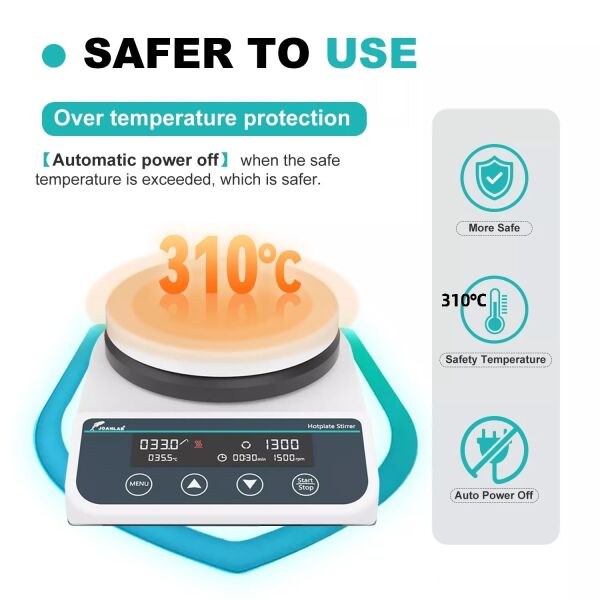 JOANLAB HS5Pro Dijital Isıtıcılı Manyetik Karıştırıcı PT1000 Sıcaklık Probu + Destek Çubuğu + Kelepçe, 2 L, 310 °C, 50–1500 rpm
