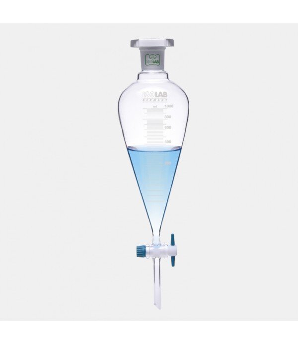 ISOLAB 031.02.050 ayırma hunisi - cam - konik - dereceli - PTFE musluklu - 50 ml