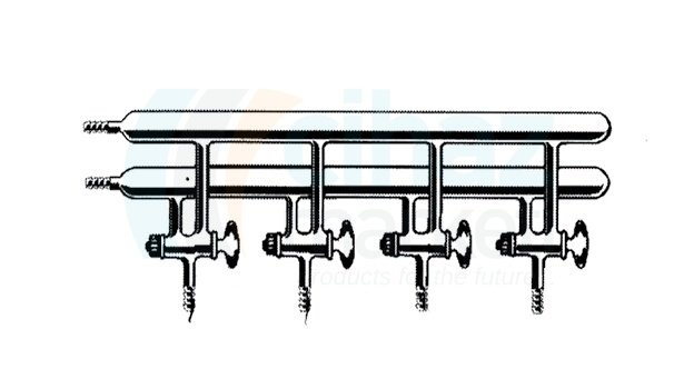Çalışkan Cam Teknik LG008.04.0005 Vakum manifoldu (Inert atmosfer azot hattı), Çift hatlı, Teflon Musluklu 500mmx 150mm x 85mm Boy*Yükseklik*Genişlik, Musluk Sayısı 5