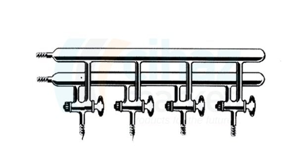 Çalışkan Cam Teknik LG008.04.0005 Vakum manifoldu (Inert atmosfer azot hattı), Çift hatlı, Teflon Musluklu 500mmx 150mm x 85mm Boy*Yükseklik*Genişlik, Musluk Sayısı 5
