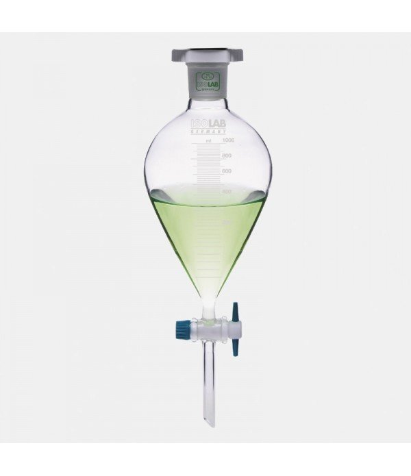 ISOLAB 031.04.250 ayırma hunisi - cam - armudi - dereceli - PTFE musluklu - 250 ml