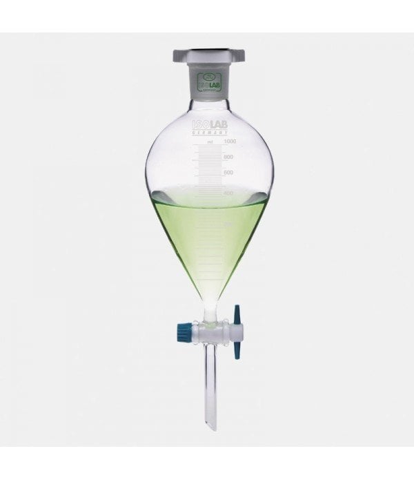 ISOLAB 031.04.901 ayırma hunisi - cam - armudi - dereceli - PTFE musluklu - 1000 ml