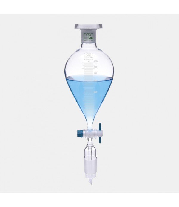ISOLAB 032.01.100 damlatma hunisi - cam - armudi - dereceli - PTFE musluklu - 100 ml