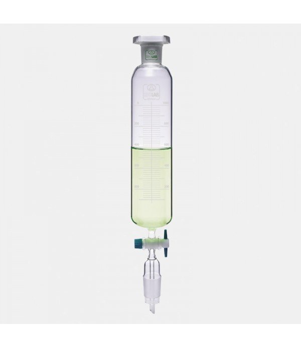 ISOLAB 032.02.901 damlatma hunisi - cam - silindirik - dereceli - PTFE musluklu - 1000 ml