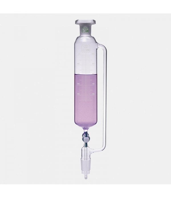 ISOLAB 032.03.050 damlatma hunisi - cam - silindirik - basınç borulu - dereceli - PTFE musluklu - 50 ml