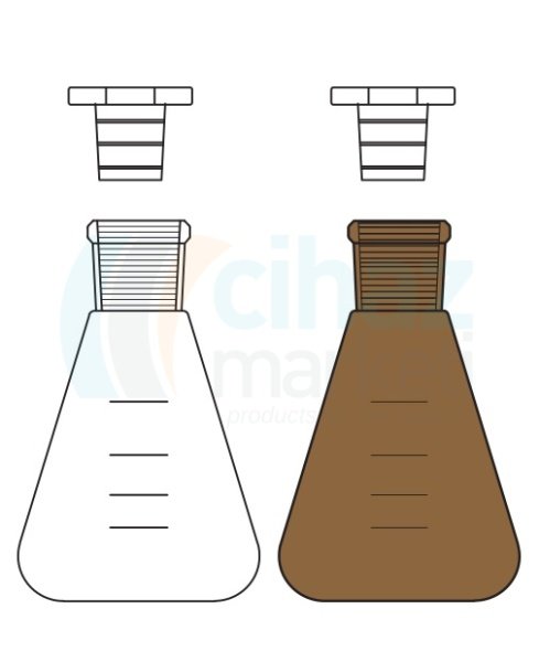 Çalışkan Cam Teknik LG009.05.1402 Amber, Erlen, Şilifli, Plastik kapaklı 100 ml Hacim, NS: 14,5/23