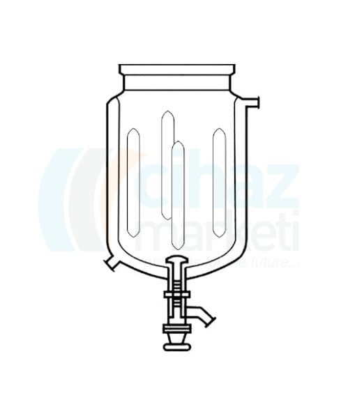 Çalışkan Cam Teknik LG026.09.2000 Silindirik Reaksiyon Kabı, Ceketli Alttan Tahliyeli, Dalgakıranlı 2000 ml Hacim, 100 Flanş Ölçüsü DN