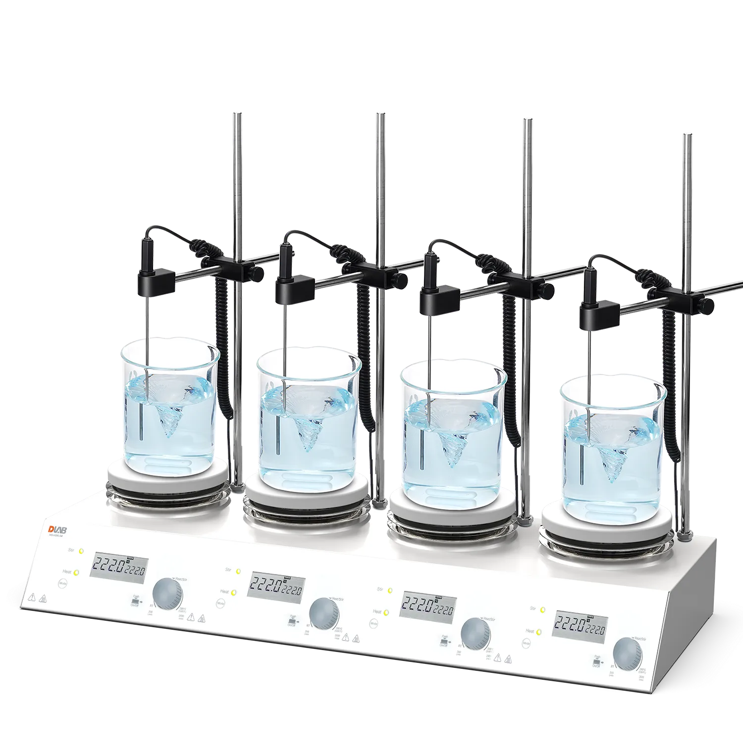 DLAB MS-H280-S4 Package 4 Kanallı LCD Dijital Isıtıcılı Manyetik Karıştırıcı, PT1000A Harici Sıcaklık Sensörü ve Destek Standı, 1500 rpm, 280 °C, 4 x 3 L