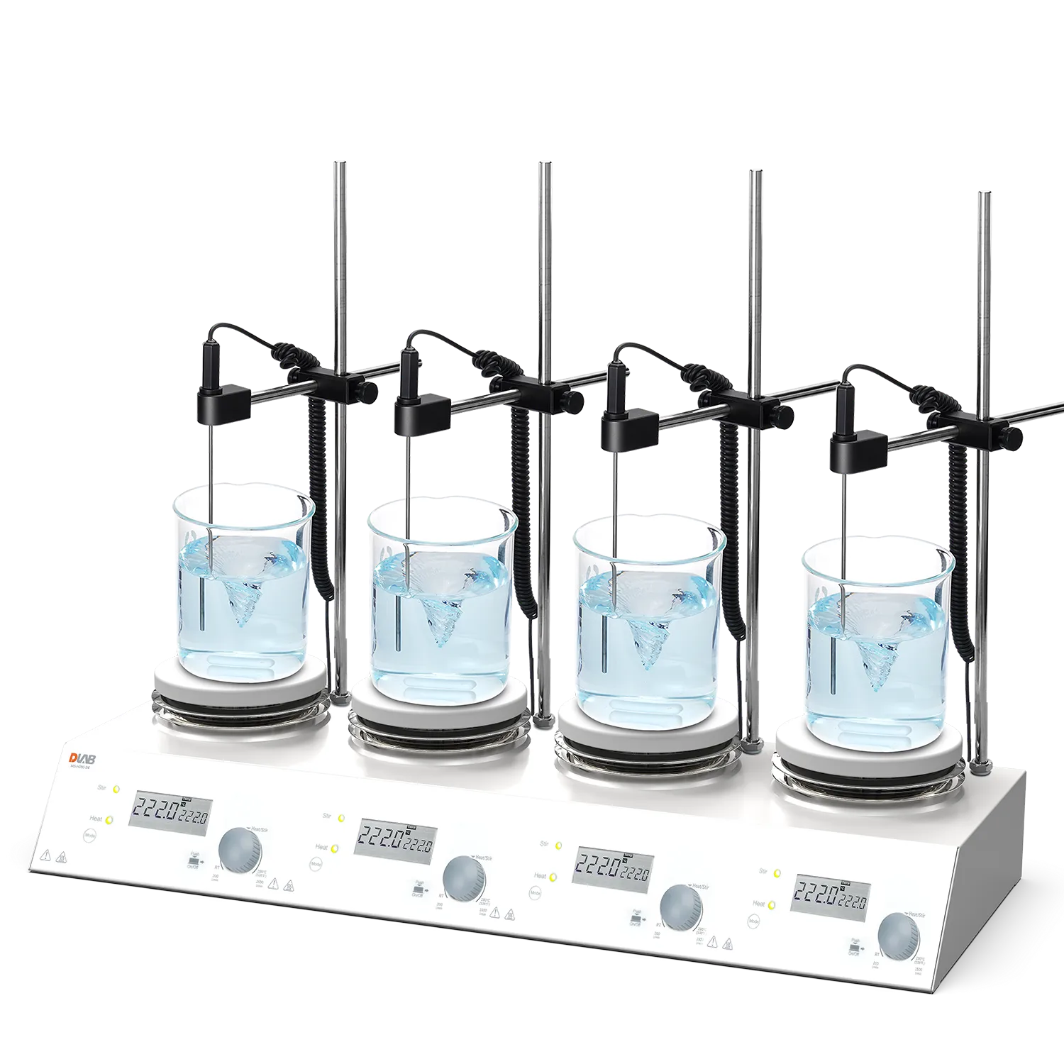 DLAB MS-H280-S4 Package 4 Kanallı LCD Dijital Isıtıcılı Manyetik Karıştırıcı, PT1000A Harici Sıcaklık Sensörü ve Destek Standı, 1500 rpm, 280 °C, 4 x 3 L