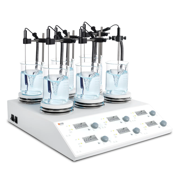 DLAB MS-H280-S6 6 Kanallı Dijital Isıtıcılı Manyetik Karıştırıcı, PT1000A Harici Sıcaklık Sensörü ve Destek Standı, LCD, 1500rpm, 280 °C, 6 x 3 L